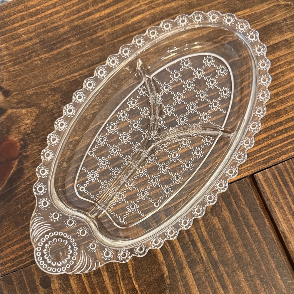 Indiana Glass Clear Oval Divided Dish